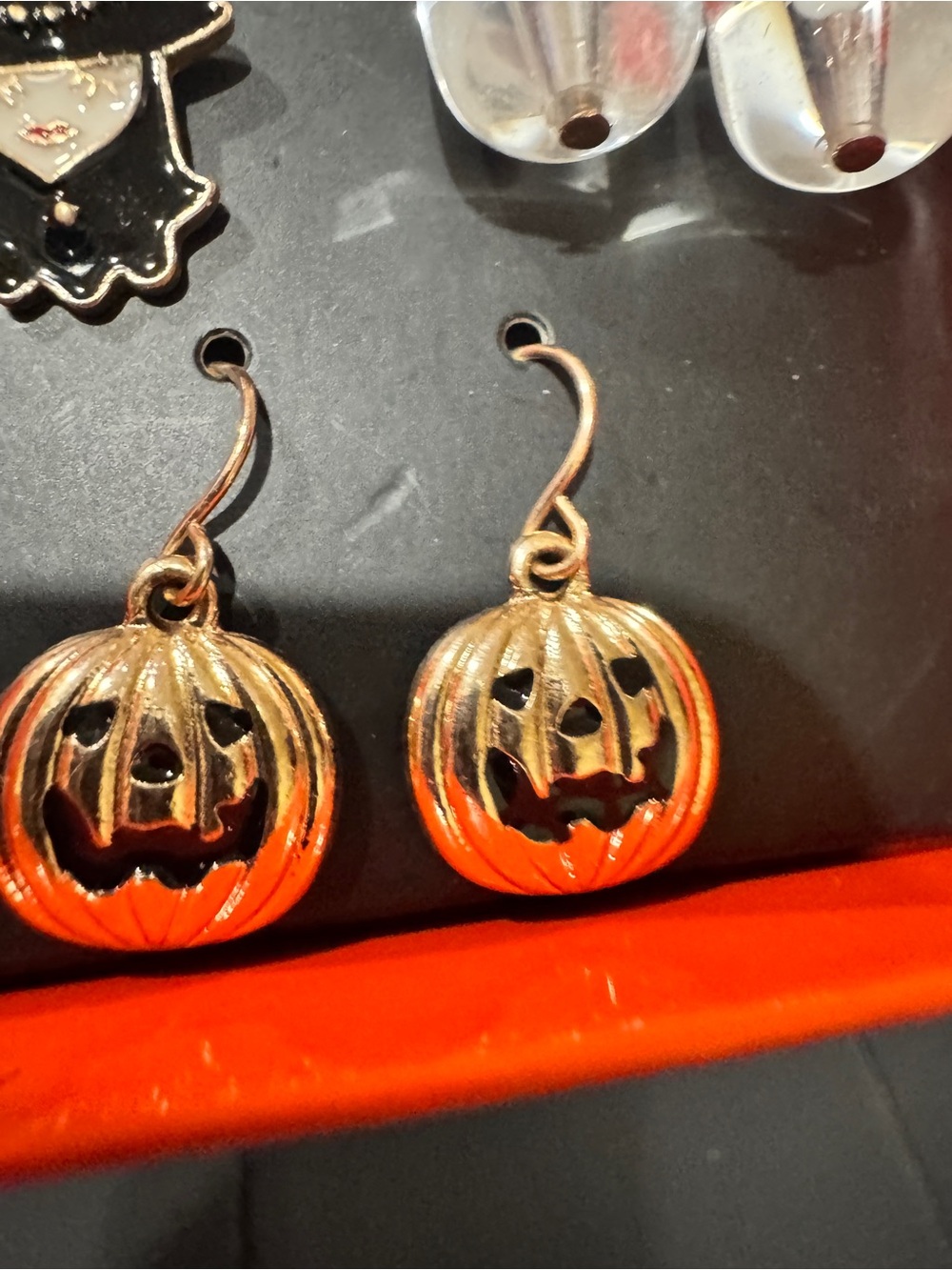 Halloween Earring Set - Black Witch, White Ghost & Gold Pumpkin Earrings - Picture 6 of 9